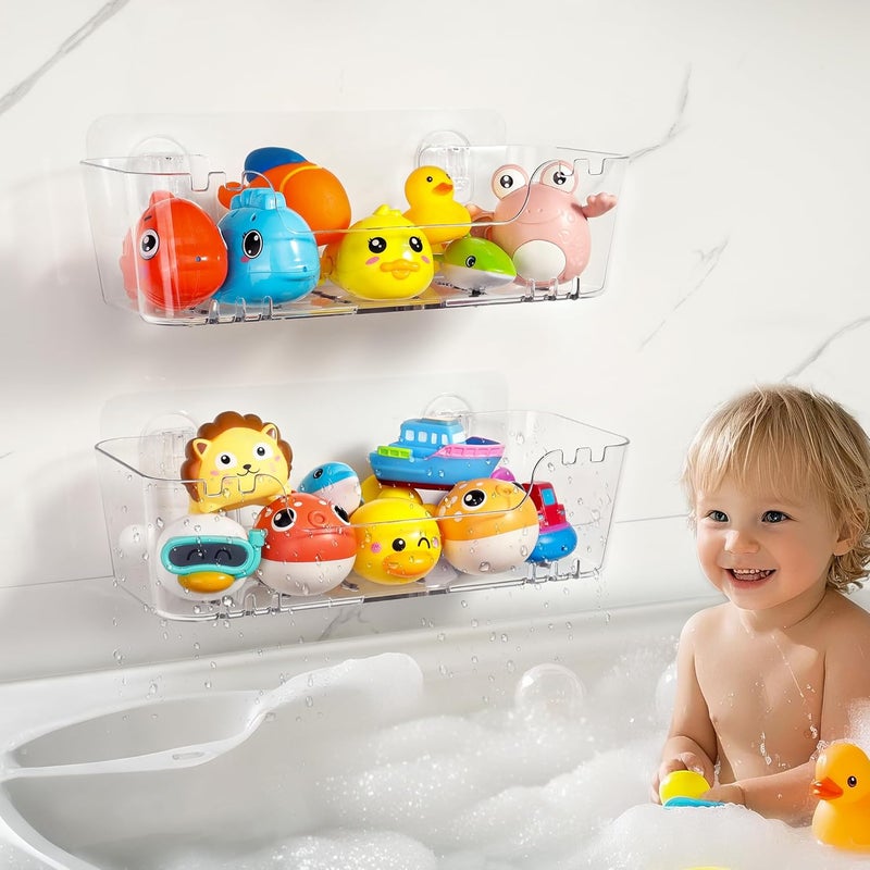 Ginnerella Bath Toy Storage Organizer 2 Pack, Transparent Bath Toy Holder with Drain Holes, Durable Plastic Bathtub Toy Storage for Bathroom, Quick-Dry Drainable Shower Caddy, Easy to Clean and Install - Image 1